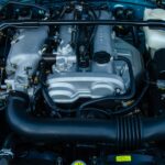 a car engine with its hood open